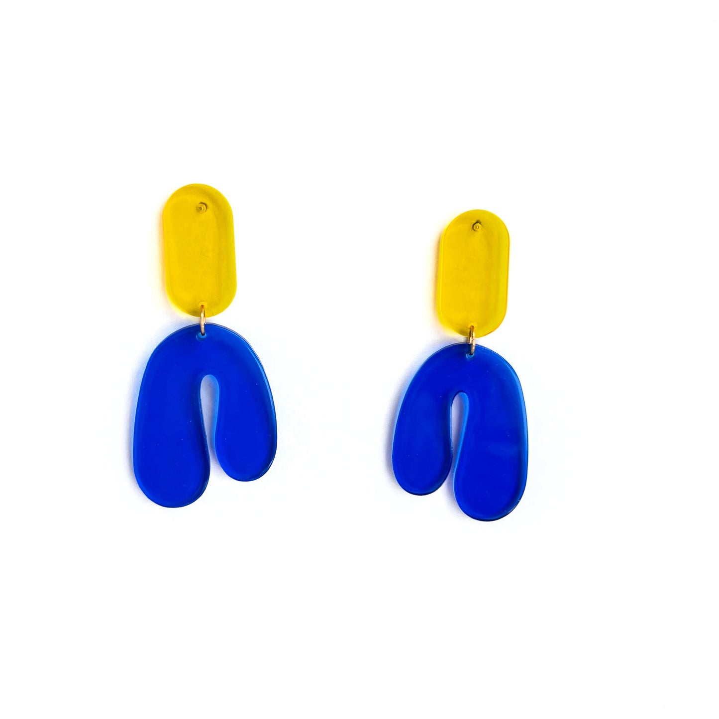 Chubby Yellow and Blue Dangle Earrings | Acrylic Earrings