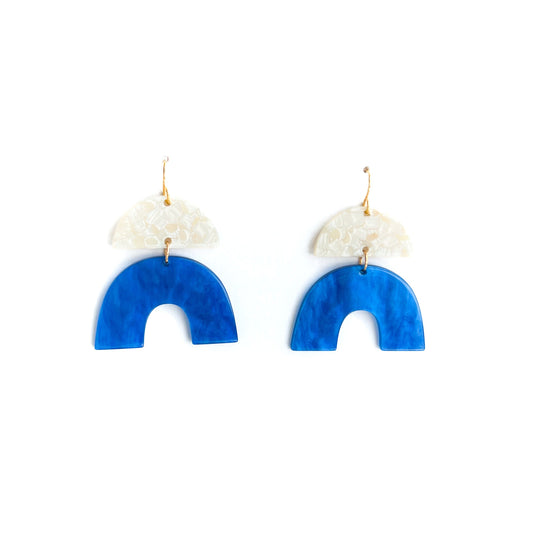 White and Blue Arch Dangle Earrings II | Acrylic Earrings
