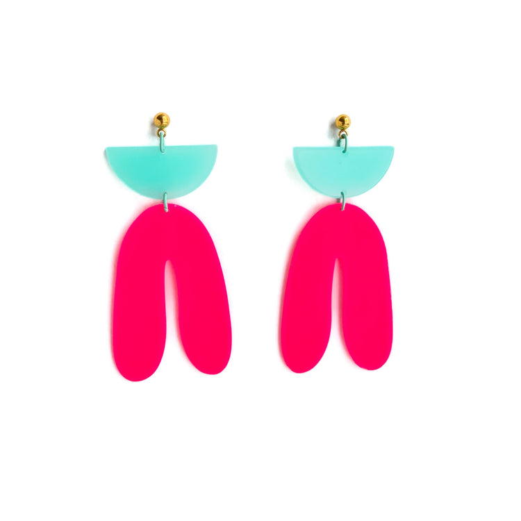 Statement Hot Pink Dangle Earrings | Acrylic Earrings