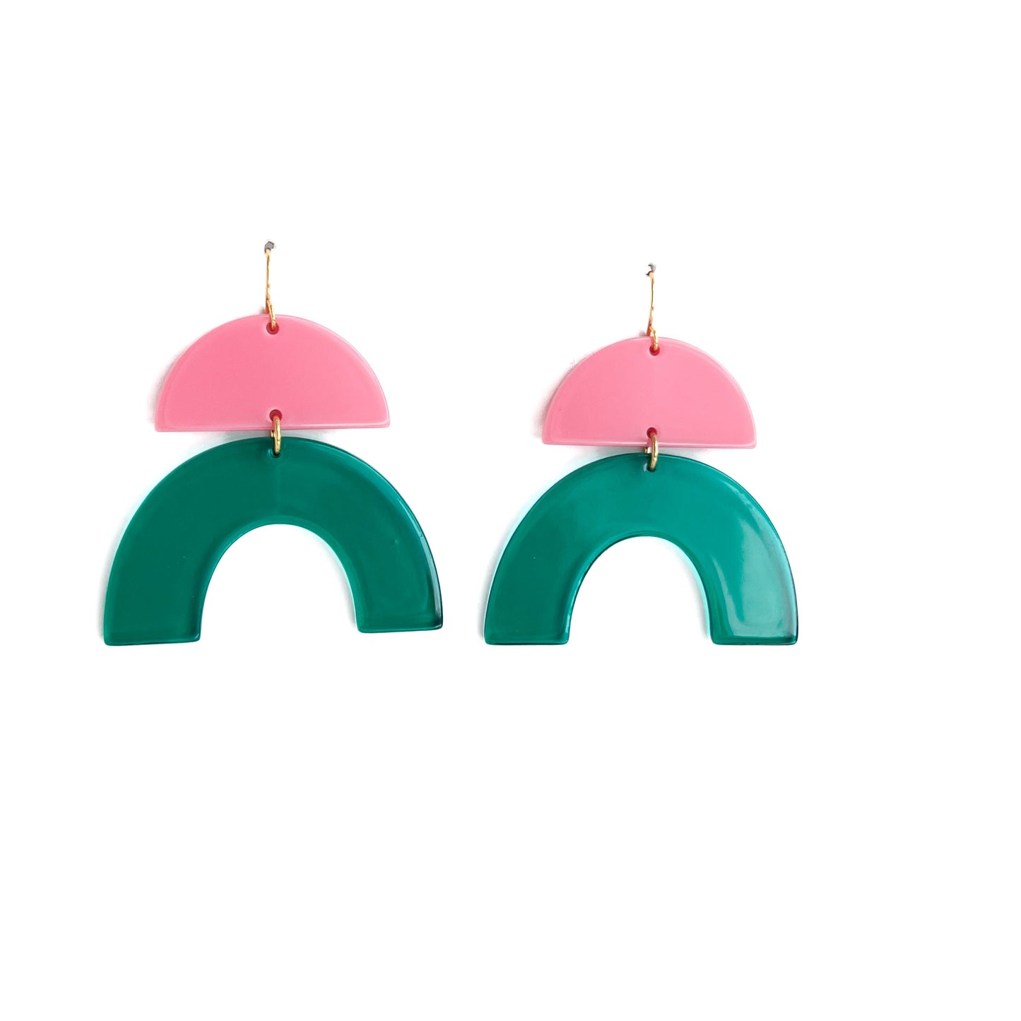 Pink and Green Arch Dangle Earrings | Acrylic Earrings