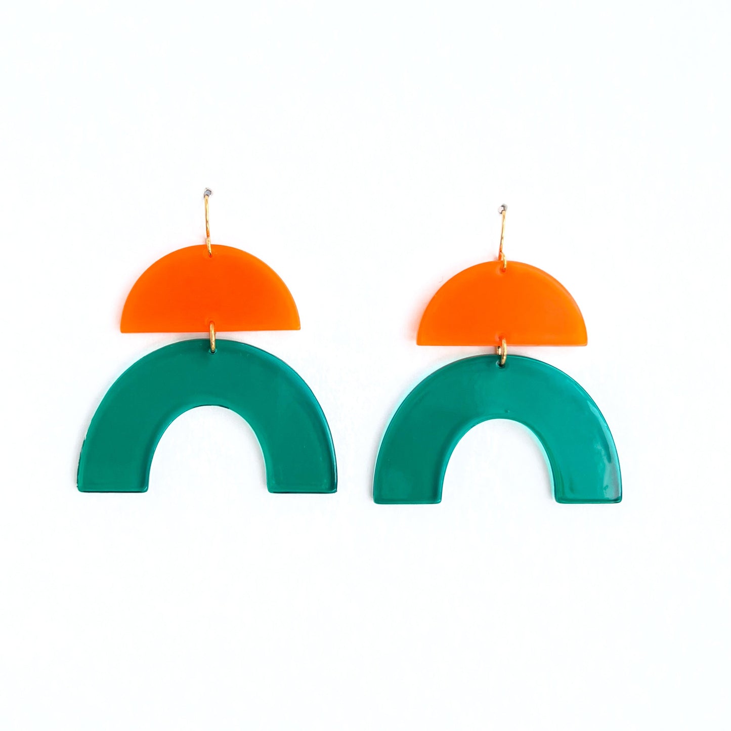 Orange and Green Arch Dangle Earrings I | Acrylic Earrings