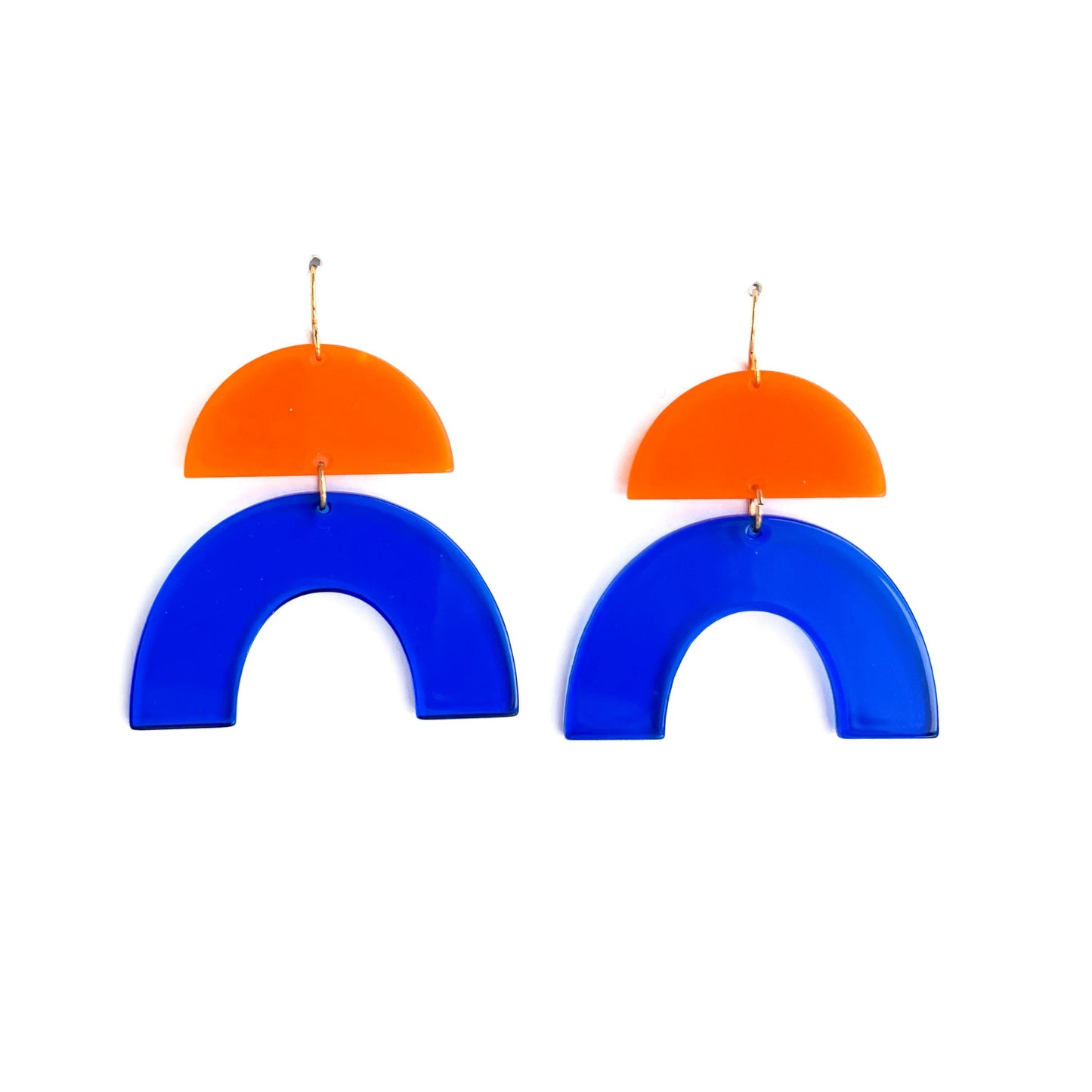 Blue and Orange Arch Dangle Earrings | Acrylic Earrings