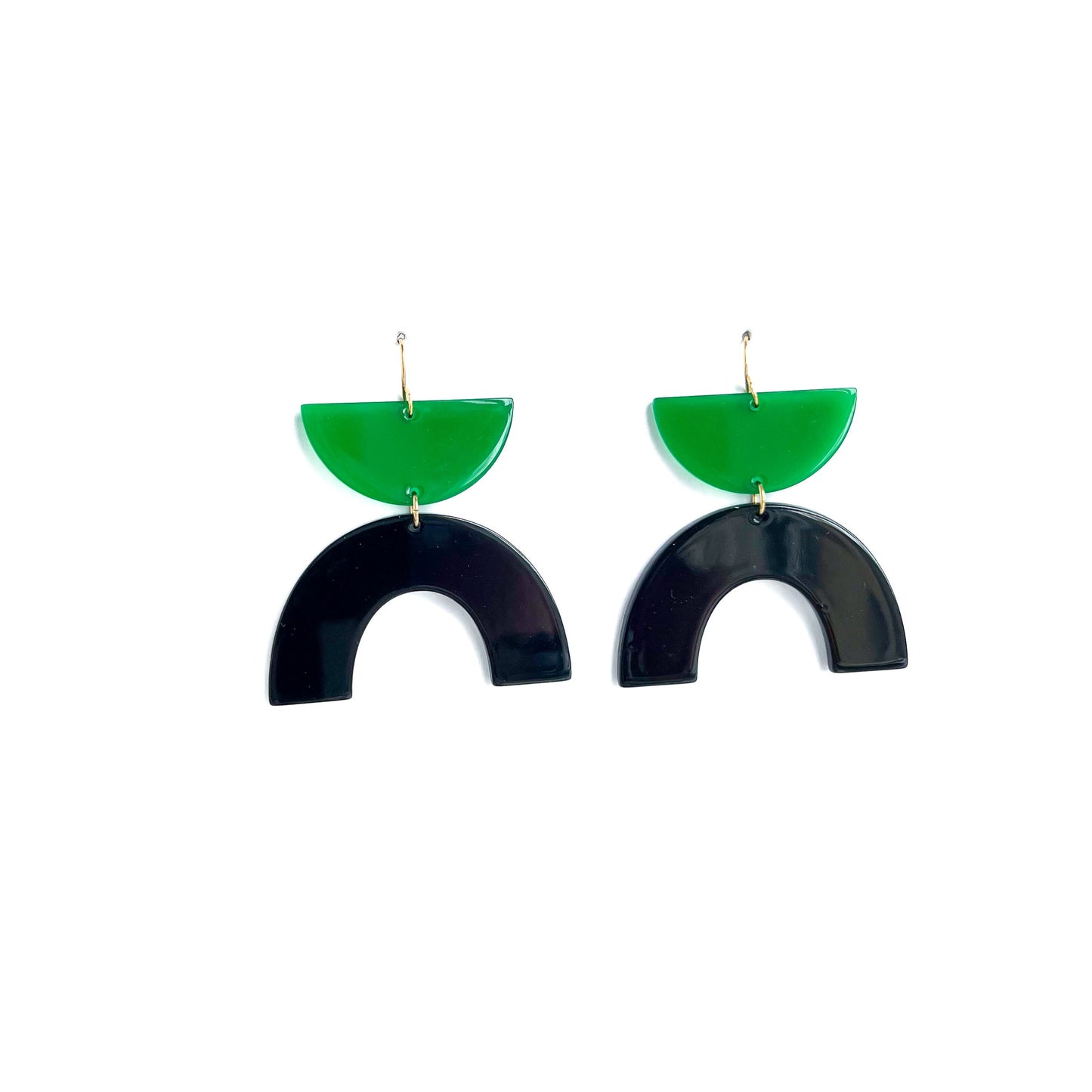 Green and Black Arch Dangle Earrings | Acrylic Earrings