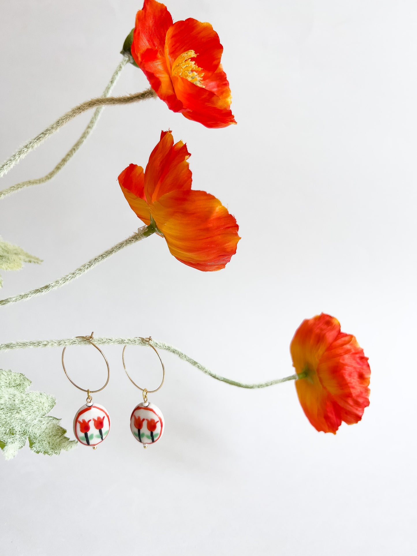 Red Tulips Hoop Earrings | Ceramic Earrings