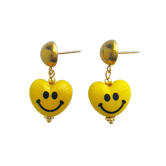 Happy Yellow Heart Earrings | Ceramic Earrings