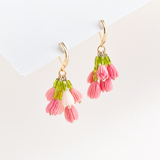 Upside Down Pink Tulip Bouquet Earrings | Beaded Earrings
