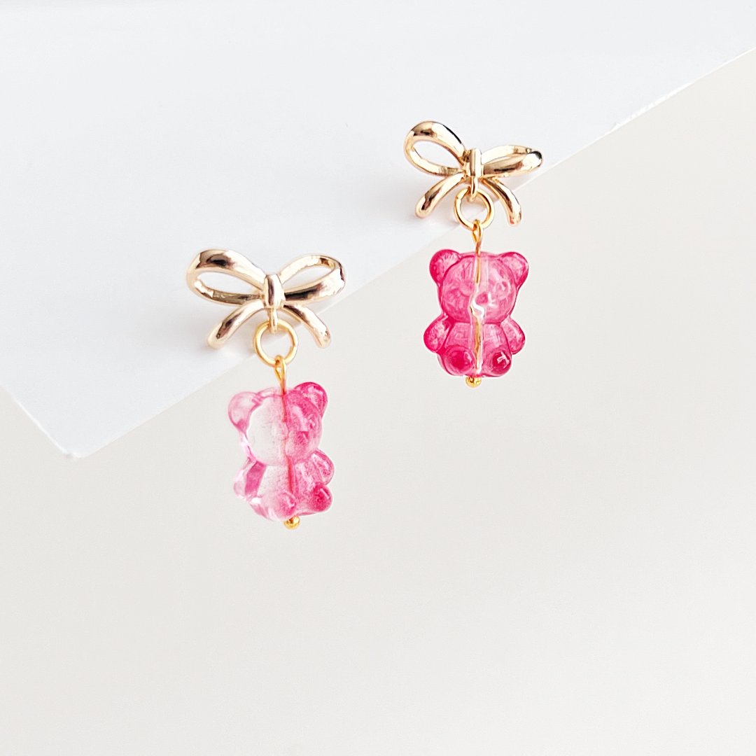 Pink Teddy Bear Earrings | Beaded Earrings