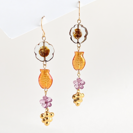 Grapes, Fishes, and Flowers Earrings | Beaded Earrings