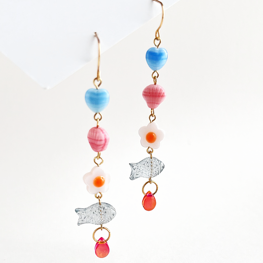 Daisies and Fishes Earrings | Beaded Earrings