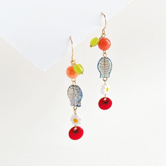 Cherry Tomatoes and Fishes Earrings | Beaded Earrings