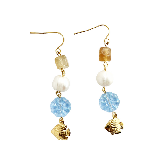 Blue Flowers and Fishes Earrings | Beaded Earrings