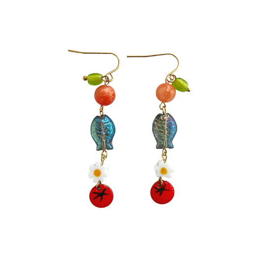 Cherry Tomatoes and Fishes Earrings | Beaded Earrings