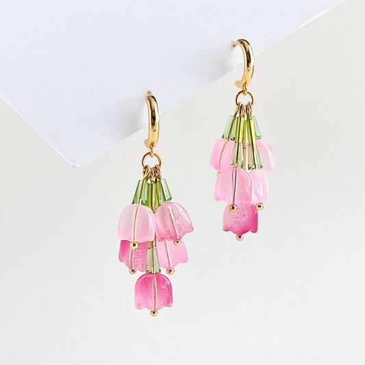 Upside Down Pink Tulip Bouquet Earrings | Beaded Earrings