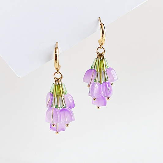 Upside Down Purple Tulip Bouquet Earrings | Beaded Earrings