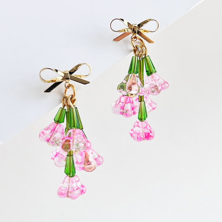 Upside Down Pink Roses Bouquet Earrings | Beaded Earrings