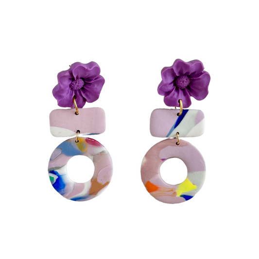 Statement Purple Flower Earrings | Polymer Clay Earrings