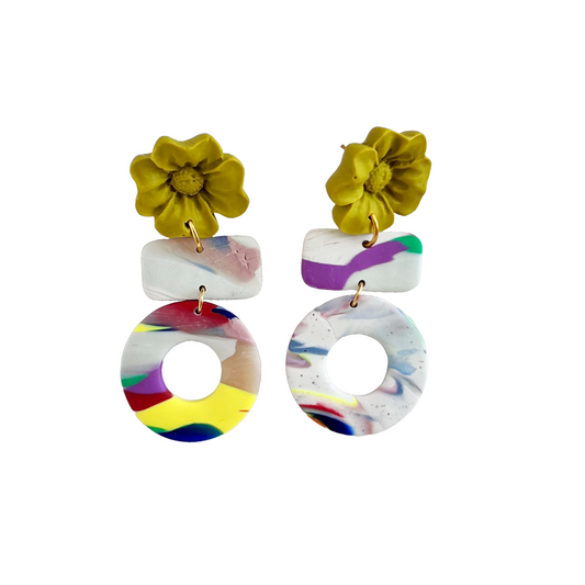 Statement Mustard Yellow Flower Earrings | Polymer Clay Earrings