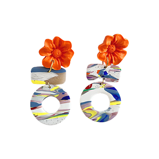 Statement Orange Flower Earrings | Polymer Clay Earrings