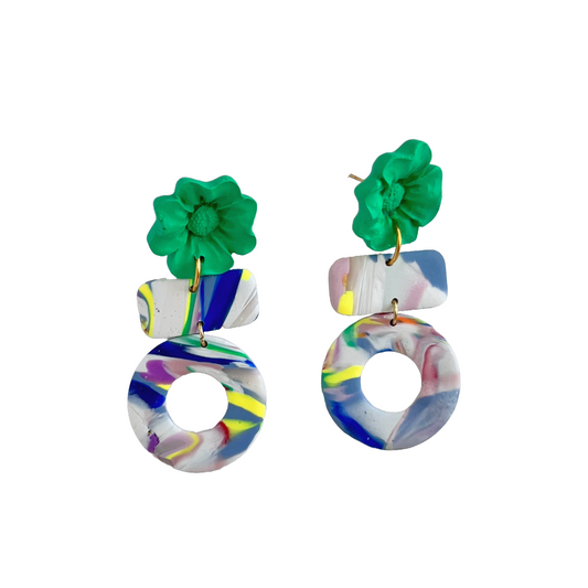 Statement Green Flower Earrings | Polymer Clay Earrings