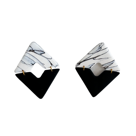The Nicole in Black and White Marble Earrings | Polymer Clay Earrings
