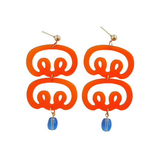 Statement Orange Doodle Dangle Earrings | Acrylic Earrings