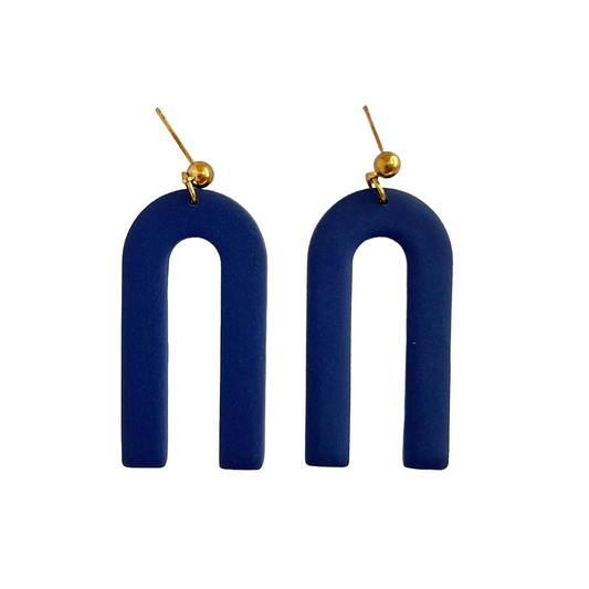 Blue Minimalist Arch Earrings | Polymer Clay Earrings