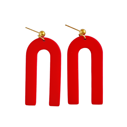 Red Minimalist Arch Earrings | Polymer Clay Earrings