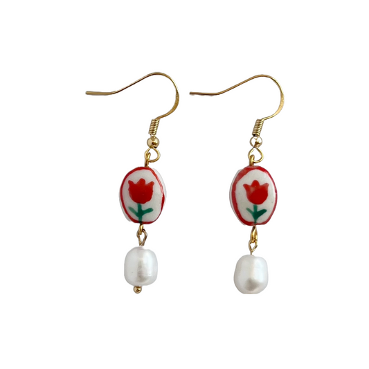 Red Tulip Earrings | Beaded Earrings