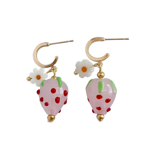 Pink Strawberry Earrings | Beaded Earrings