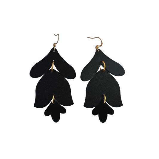 Black Tulip Earrings | Faux Leather Earrings