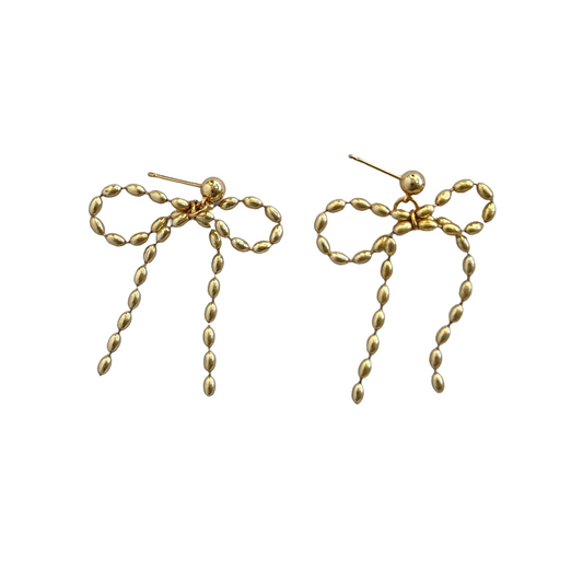 Coquette Gold Bow Tie Stud  Earrings | Beaded Earrings