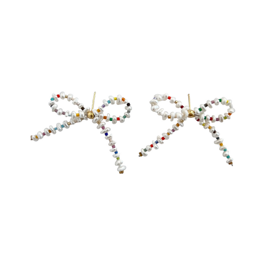 Coquette Pearl Bow Tie Stud  Earrings | Beaded Earrings