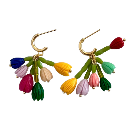 Upside Down Colourful Tulip Bouquet Earrings | Beaded Earrings