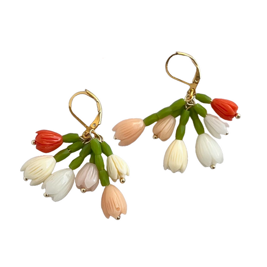 Upside Down Orange Tulip Bouquet Earrings | Beaded Earrings