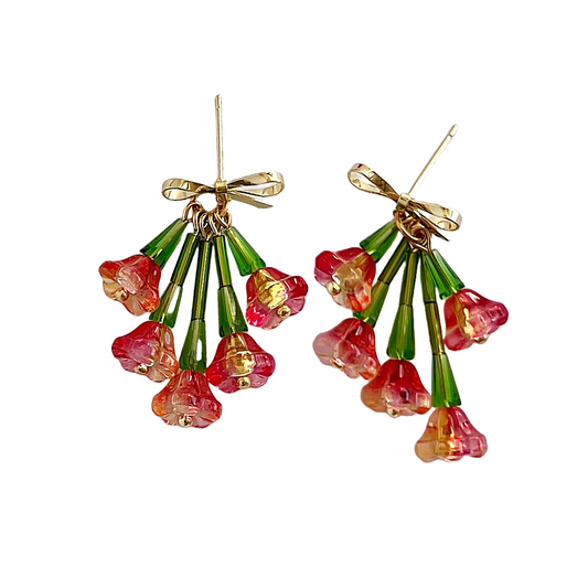 Upside Down Red Roses Bouquet Earrings | Beaded Earrings