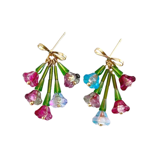 Upside Down Light Purple Roses Bouquet Earrings | Beaded Earrings