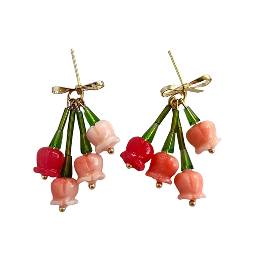 Upside Down Little Tulips Bouquet Earrings | Beaded Earrings