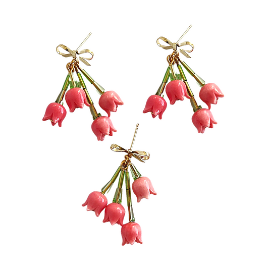 Upside Down Peach Tulips Bouquet Earrings | Beaded Earrings