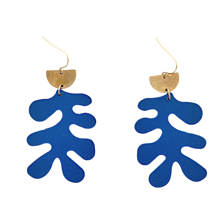 Blue Matisse Cut-Out Earrings | Faux Leather Earrings