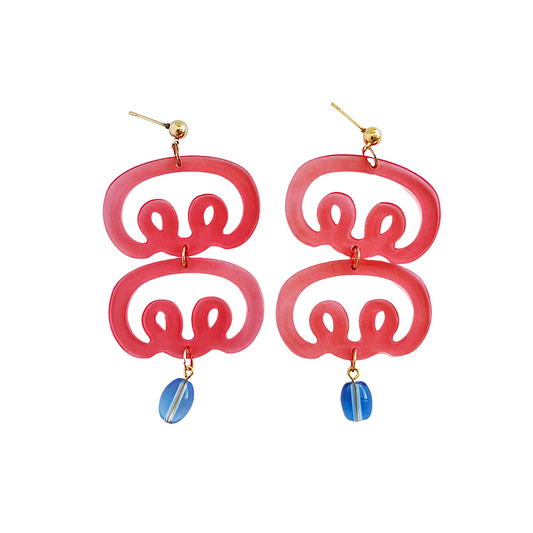 Statement Red Doodle Dangle Earrings | Acrylic Earrings