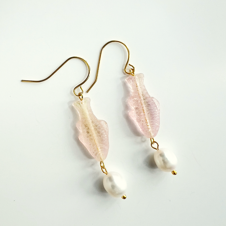 Rose Sardine Earrings with Freshwater Pearl | Glass Bead Earrings