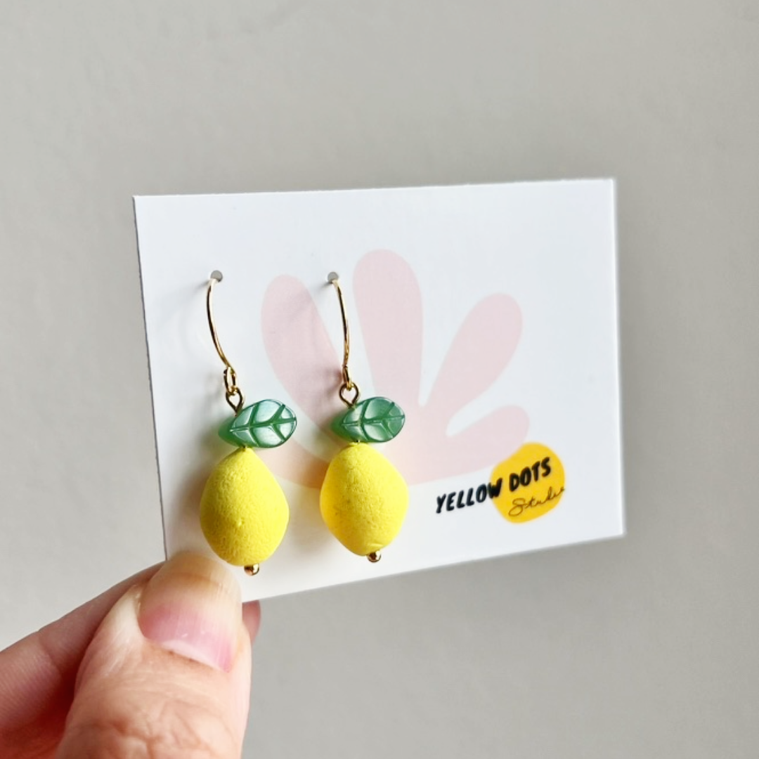 3D Lemon Bead Earrings | Polymer Clay Earrings