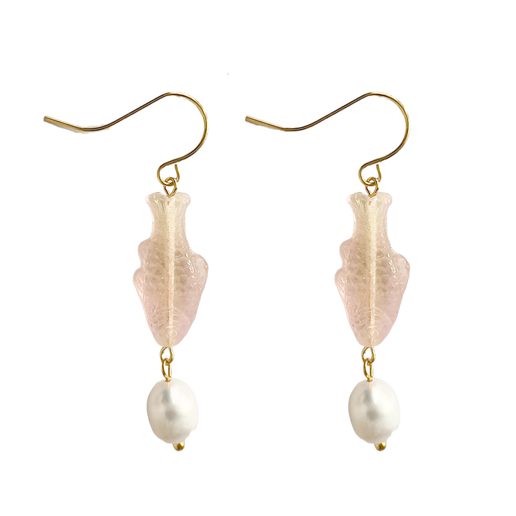 Rose Sardine Earrings with Freshwater Pearl | Glass Bead Earrings