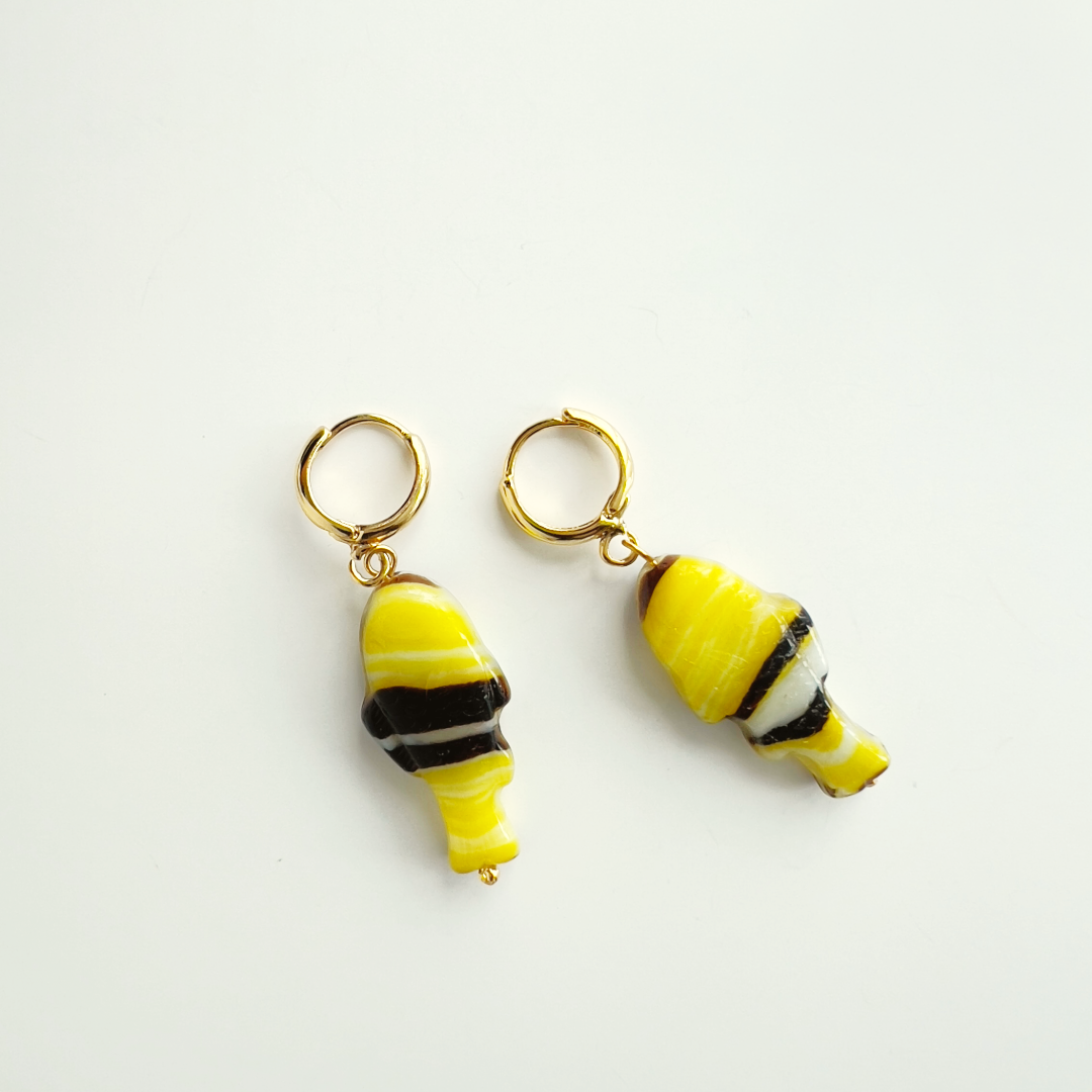 Black and Yellow Fish Sardine Earrings | Glass Bead Earrings