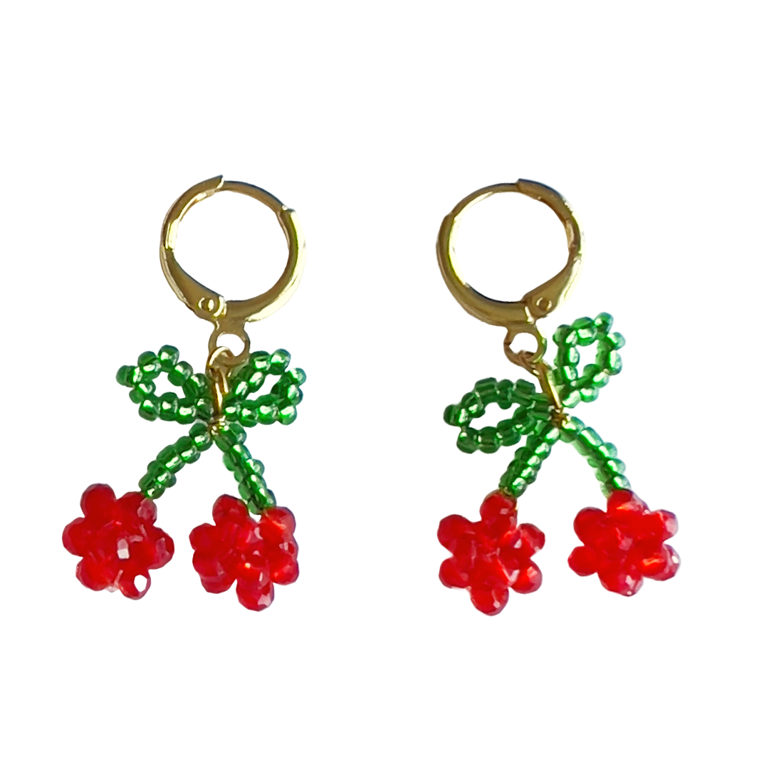 Dainty Beaded Cherry Earrings | Beaded Earrings