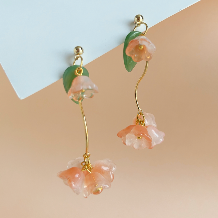 Orange Flower Branch Earrings | Beaded Earrings