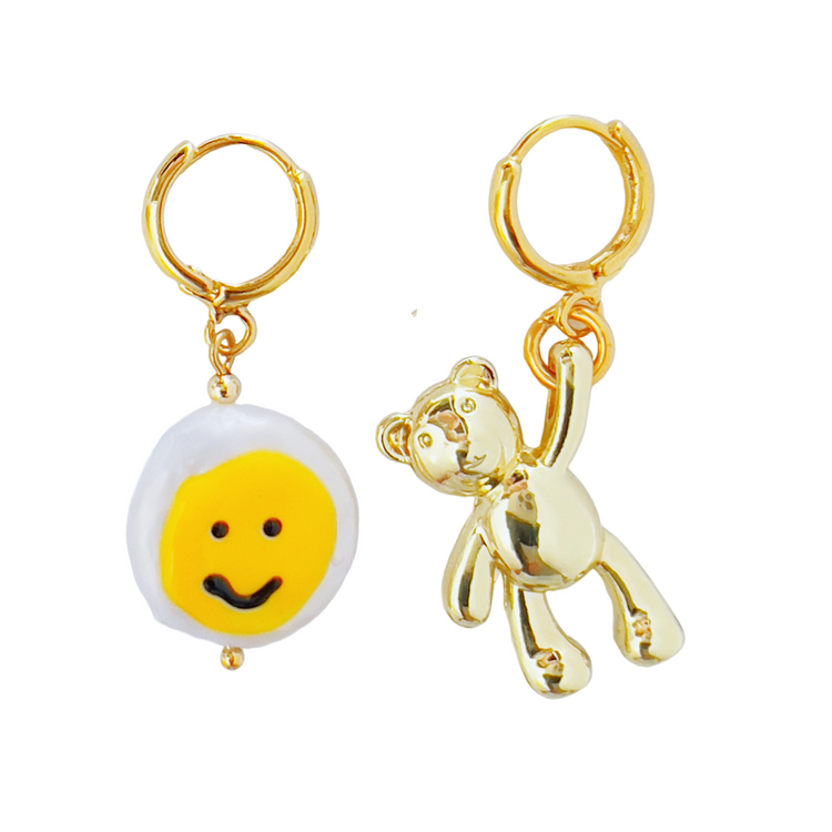 Mismatched Happy and Bear Earrings | Beaded Earrings