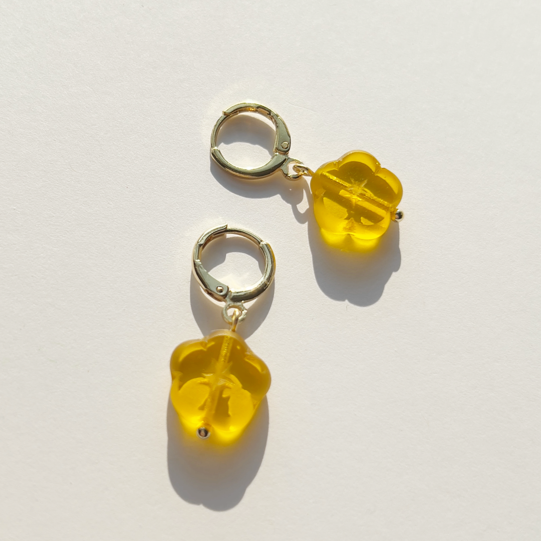 Yellow Glass Flower Earrings | Beaded Ear