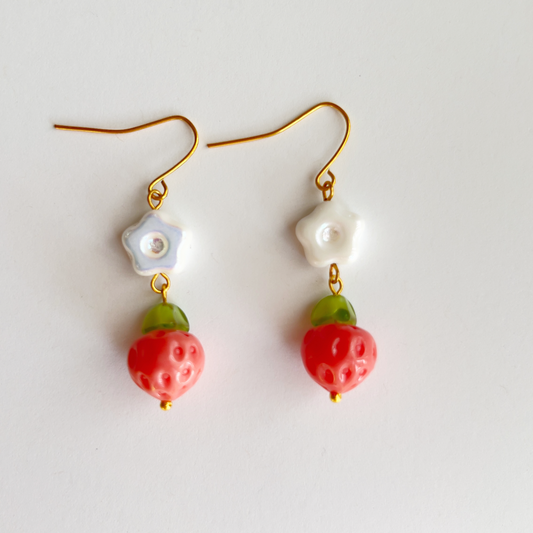 Strawberry Flower Earrings | Beaded Earrings