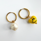 Mismatched Happy Yellow Heart and Pearl Earrings | Ceramic Earrings